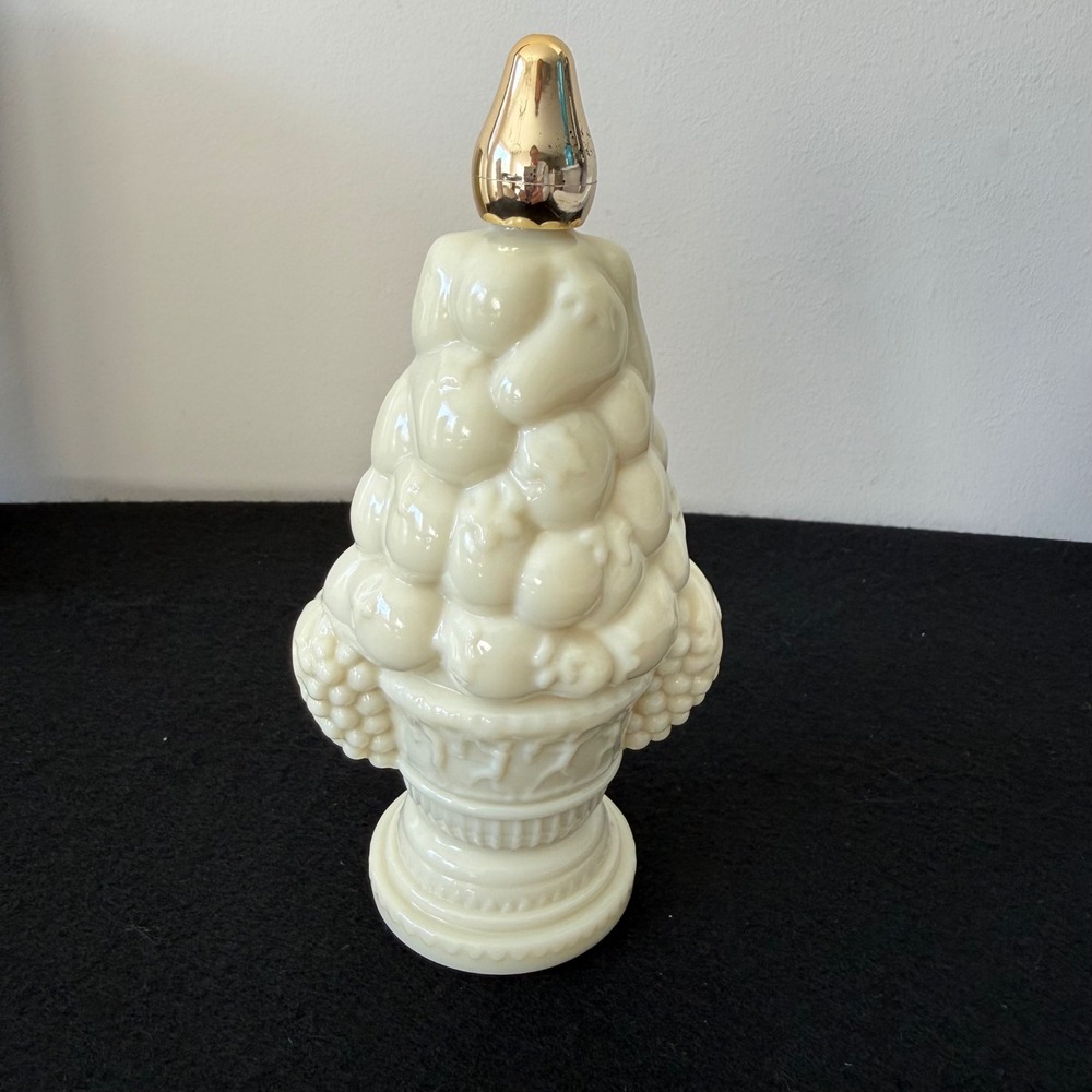 Vintage Avon Compote Cologne Brocade Milk Glass Bottle w Box Empty